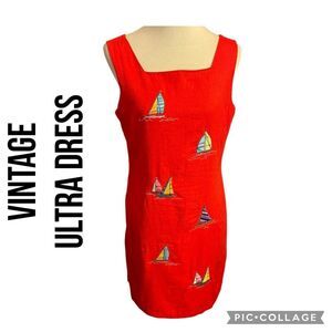 Ultra Dress New York Vintage 80’s/90’s Red Linen Fully Lined Sleeveless Nautical